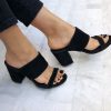 Black Sandals Suede Heeled Mules Leather Slip On