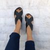 Handmade Black Leather Slingback Sandals Criss Cross Summer