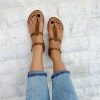 Leather T Strap Sandals Slingback Waxed Brown Color