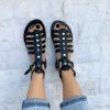 Black Sandals Leather Gladiator With Silver Studs Summer