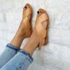 Brown Leather Slingback Sandals Criss Cross Gift Fot