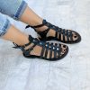Black Sandals Leather Gladiator With Silver Studs Summer