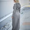 Gray Hooded Maxi Dress For Women Cotton Long