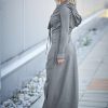 Gray Hooded Maxi Dress For Women Cotton Long