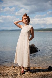 Linen Dress With Pockets Midi Clothing For Women