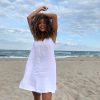 Minimalist White Linen Tunic Dress Sleeveless Summer Beach