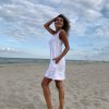 Minimalist White Linen Tunic Dress Sleeveless Summer Beach
