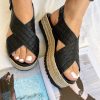 Handmade Black Leather Slingback Sandals Criss Cross Summer