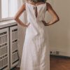 White Linen Dress For Women Minimalist Maxi Pockets