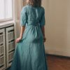 Blue Green Linen Maxi Dress Summer Wrap Elegant