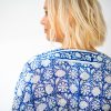 Long Hand Block Print Kimono Robe In Blue