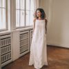 White Linen Dress For Women Minimalist Maxi Pockets