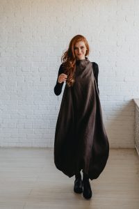 Heavyweight Linen Dress Women Balloon Style With Pockets