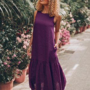Purple Linen Dress For Women: Sleeveless Summer With