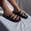 Black Leather Platform Sandals Summer Shoes Buckle Strap
