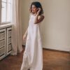 White Linen Dress For Women Minimalist Maxi Pockets