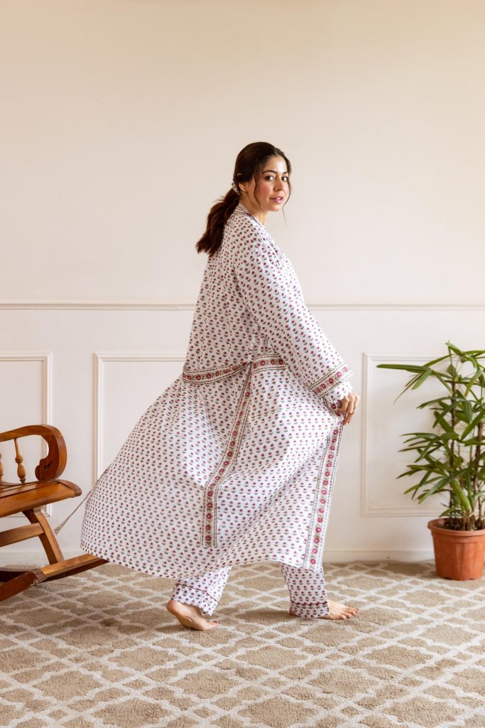 Long Hand Block Print Kimono Robe In Wild